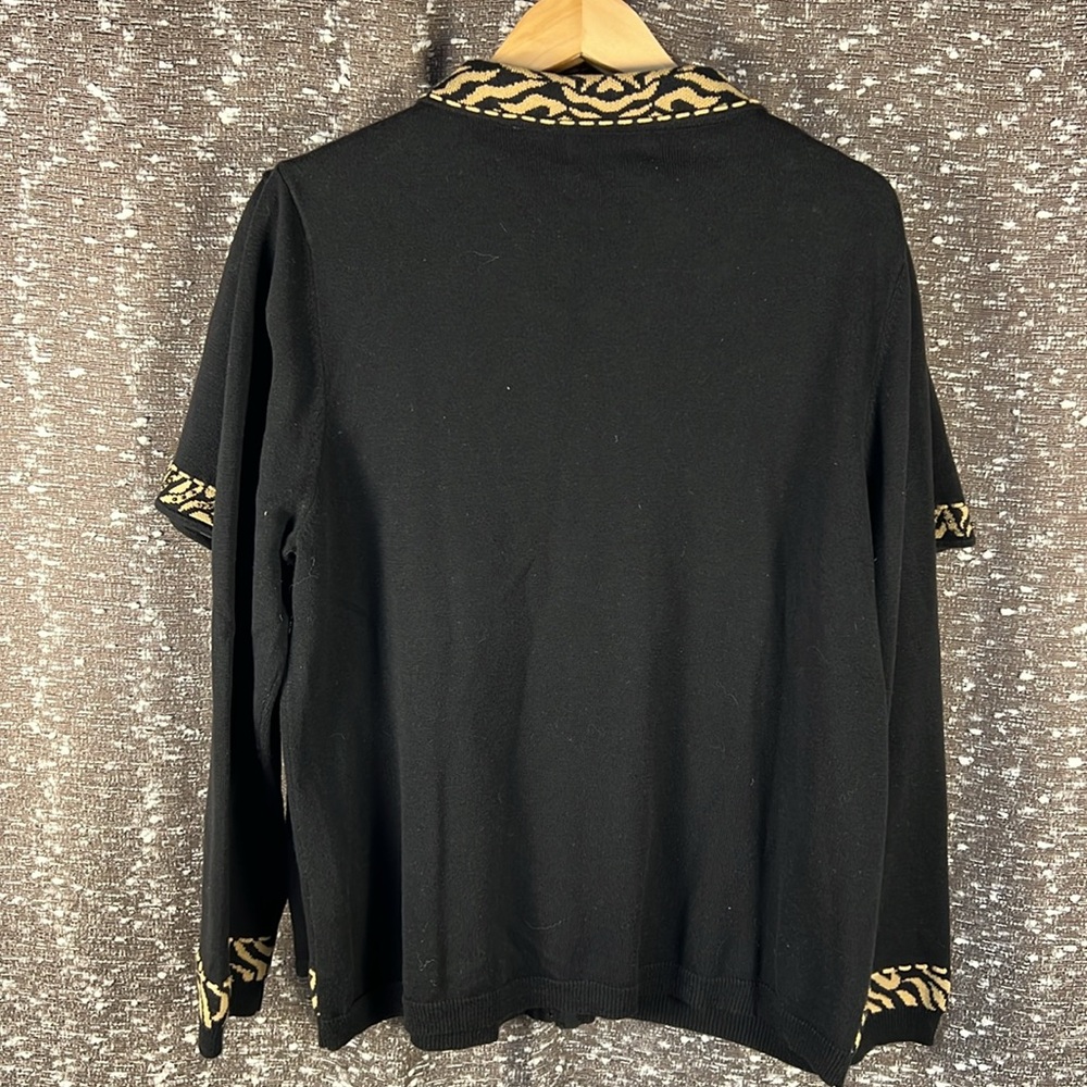 Alfred Dunner Top Sweater Cardigan Zip Up Black‎ Tan Animal Print L Long Sleeve - Picture 8 of 9